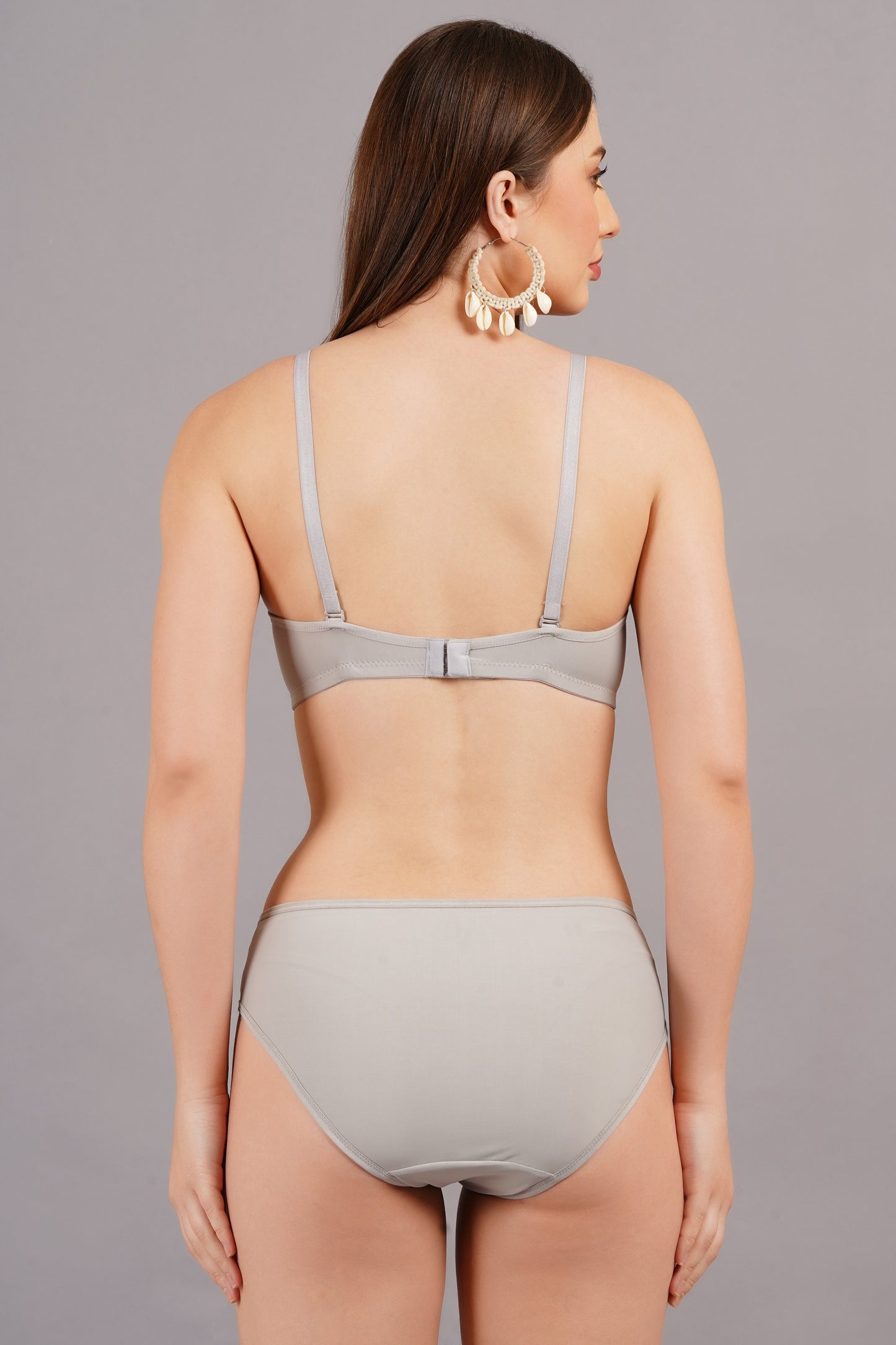 LANGRY Padded Solid Grey Women, Ladies Daily Wear Lingerie Set Pack Of 1