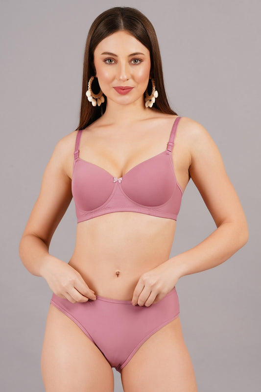 LANGRY Padded Purple Women, Ladies Daily Wear Lingerie Set Pack Of 1